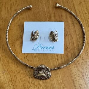 ❤️ Vintage Premier Designs Twisted Goldtone Choker Matching Earrings Jewelry Set